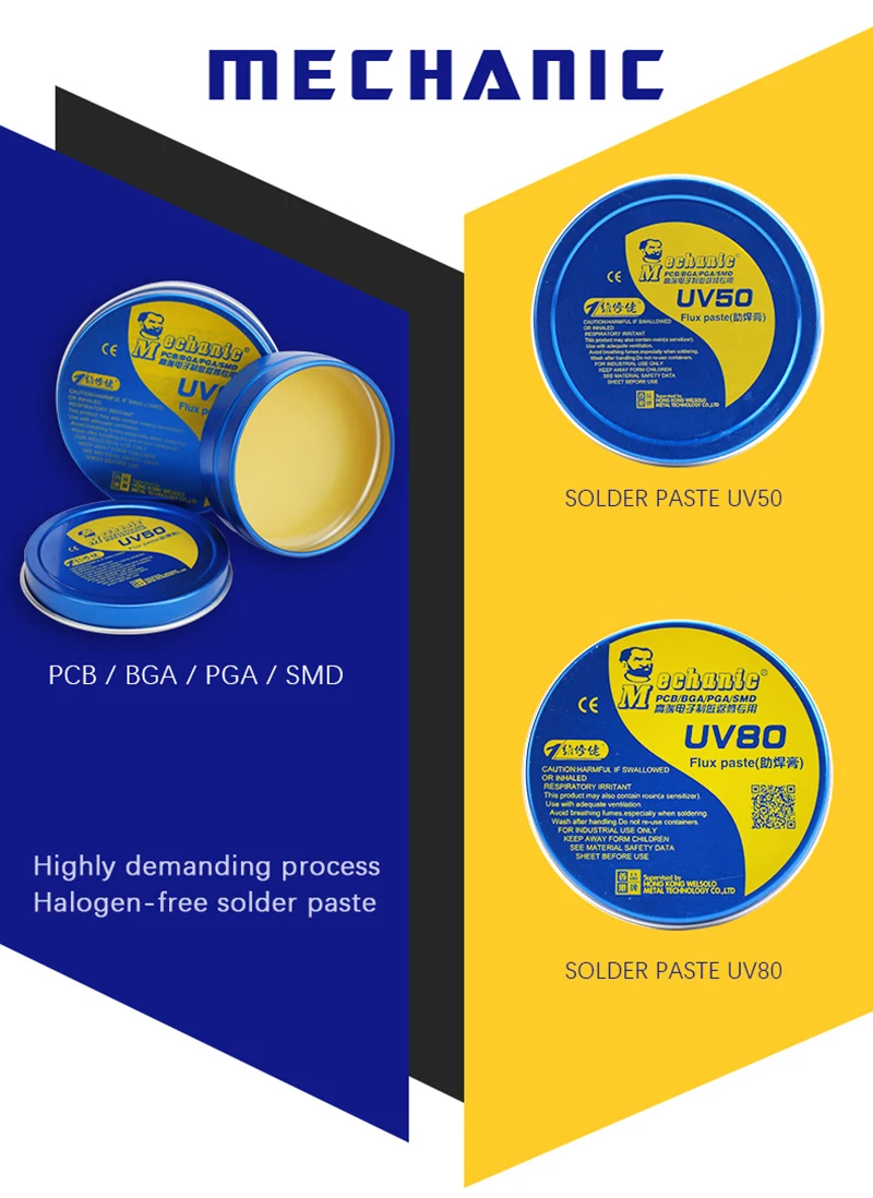 MECHANIC MCN-UV80 UV50 Paste Flux No-clean Soldering Tin BGA Solder Flux Rosin Welding Fluxes For PCB/BGA/PGA/SMD Repair Tools