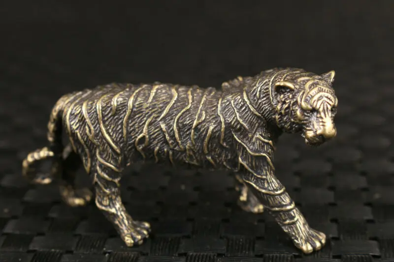 Chinese bronze tea pet tiger statue figure good stand table deco noble gift