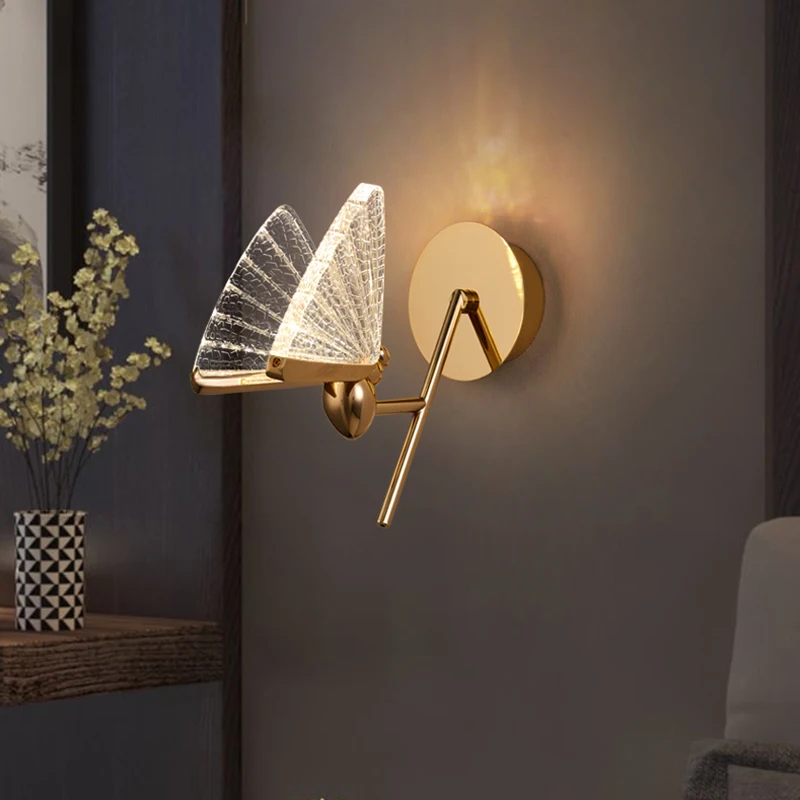 

FKL Modern Butterfly Wall lamp Bedroom Living room Background Wall Aisle Decoration Butterfly Acrylic LED Creative Wall Light