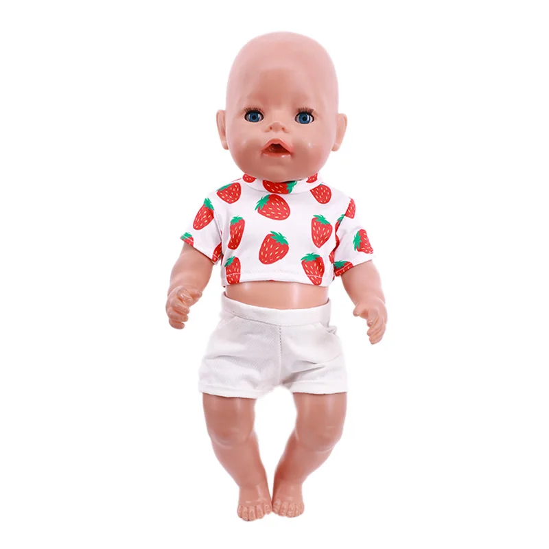 Boneca roupas t-shirts calças 2 pçs/set para 18 Polegada americano & 43cm bebê recém nascido boneca bonito dos desenhos animados impressão nossa geração presente