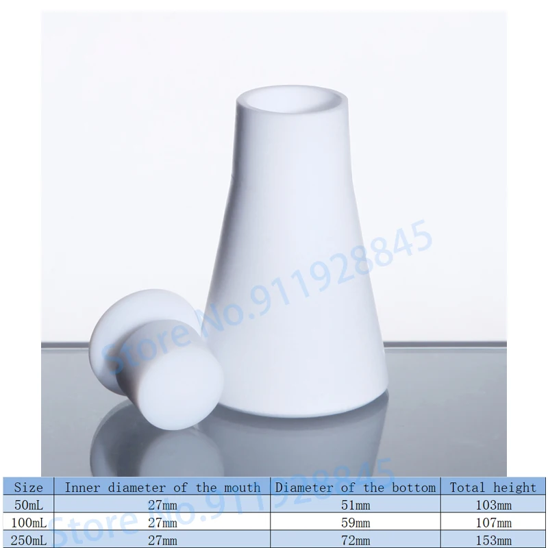 50 100 150mL Lab Polytef PTFE Erlenmeyer Conical Flask with Stopper Plug Laboratory Equipment