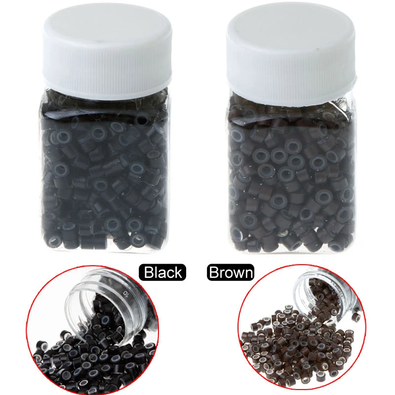 1000Pcs 5*3*3MM Aluminum Silicone Nano Rings For Hair Extensions Micro Rings Links Beads Silicone Lined Hair Beads Hair Rings