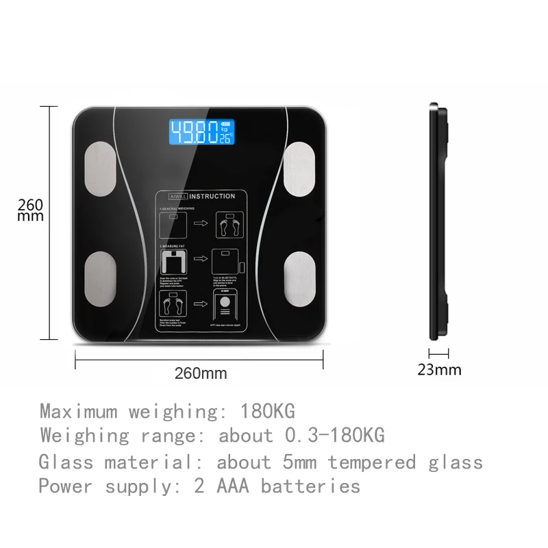 Phone App Connecting Digital Scale Body Weight Gradients Color Bathroom Scale Floor Scales Glass Weighing Scales USB Recharging