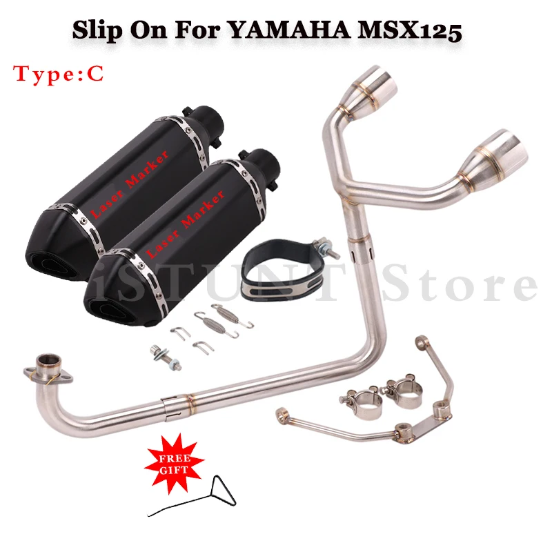 Motorcycle Exhaust Full System Modified Double Hole Escape Moto Muffler 51mm Front Middle Link Pipe For Honda MSX125 MSX 125