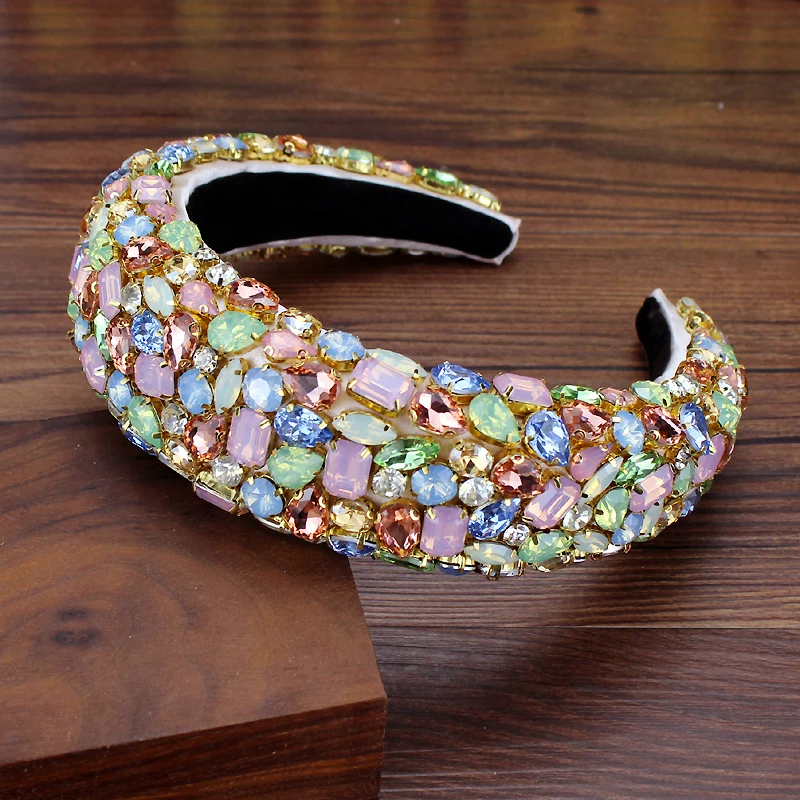 Wspaniała barokowa biżuteria do włosów czeski wyściełany kryształowy korona opaski na głowę przesadzone Rhinestone Tiara opaski do włosów dla kobiet ślub