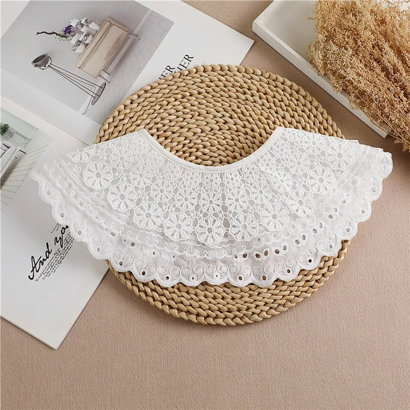 Multifunctional Sunscreen Detachable Doll Fake Collar Shawl Lapel Mesh Embroidery Floral Lace False Collar Clothes Accessory