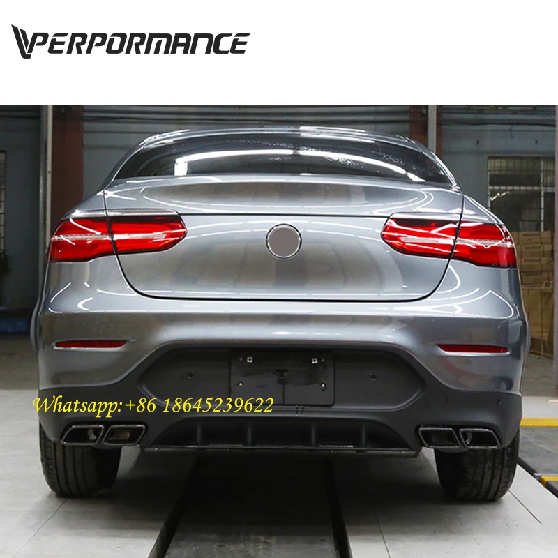 GLC coupe rear diffuser for C253 GLC63 rear bumper lip 2016-2019y GLC250 GLC300 facelift with muffler tips PP material