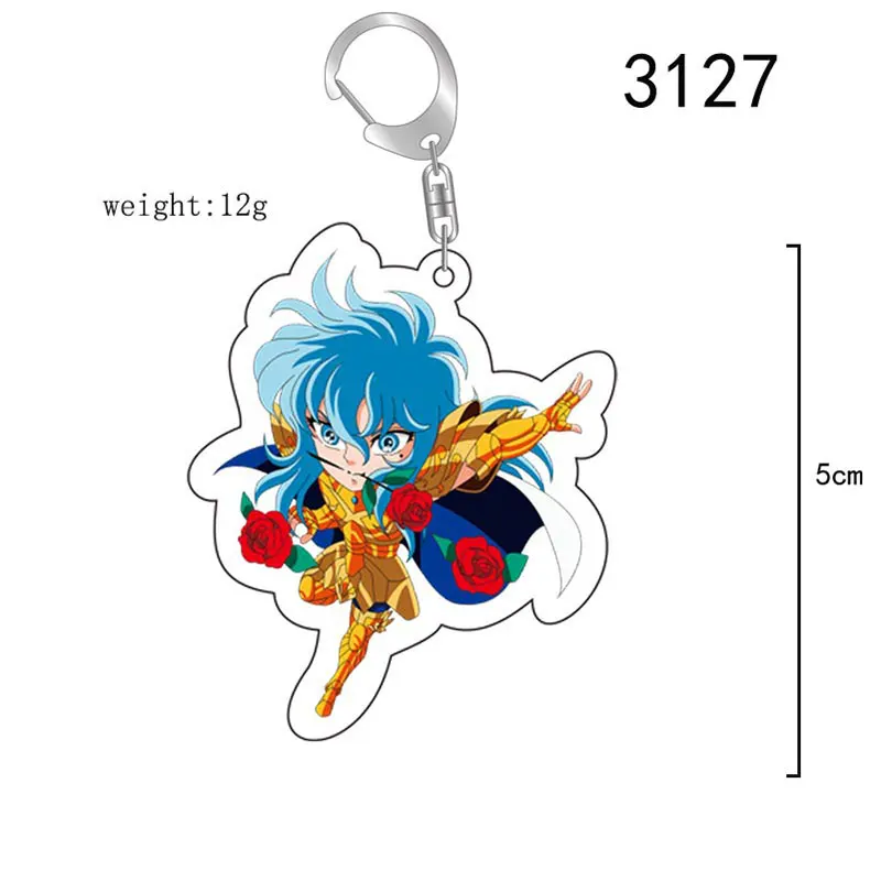 Fashion Cartoon Anime 12 Saint Seiya Keychain Acrylic Double Sided Transparent key Chain Ring Accessories Jewelry For Fans Gifts