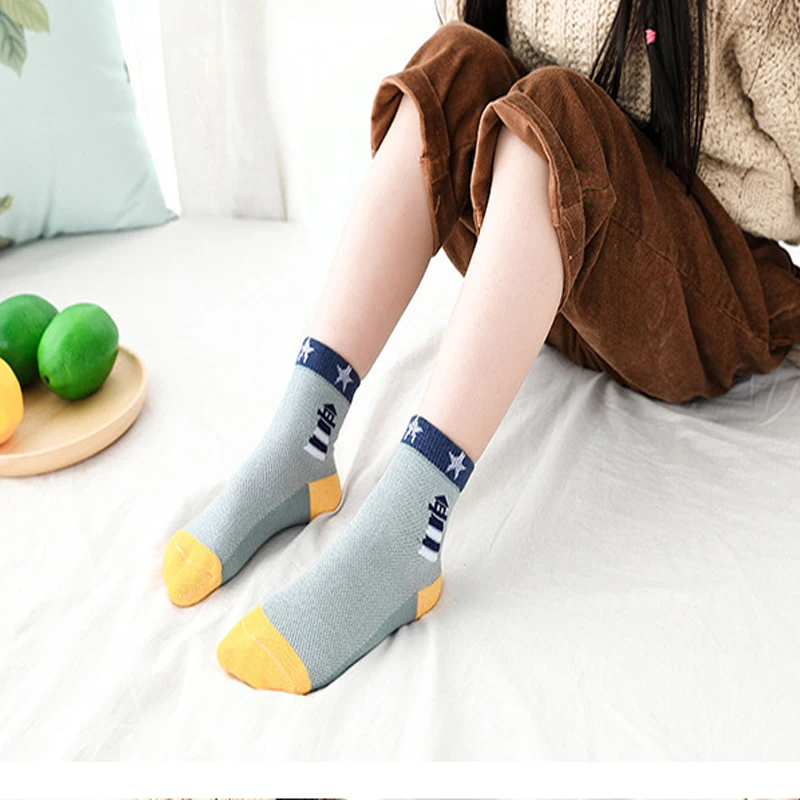 Kids Socks 2023 New Spring Summer Cotton Breathable Mesh Boys Girls Socks 3- 15 Year Children Socks 5 Pairs / Lot