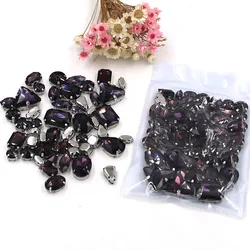 Sell at a loss! 50pcs/bag high quality mixed shape deep purple glass crystal sew on claw rhinestones diy clothing accessories