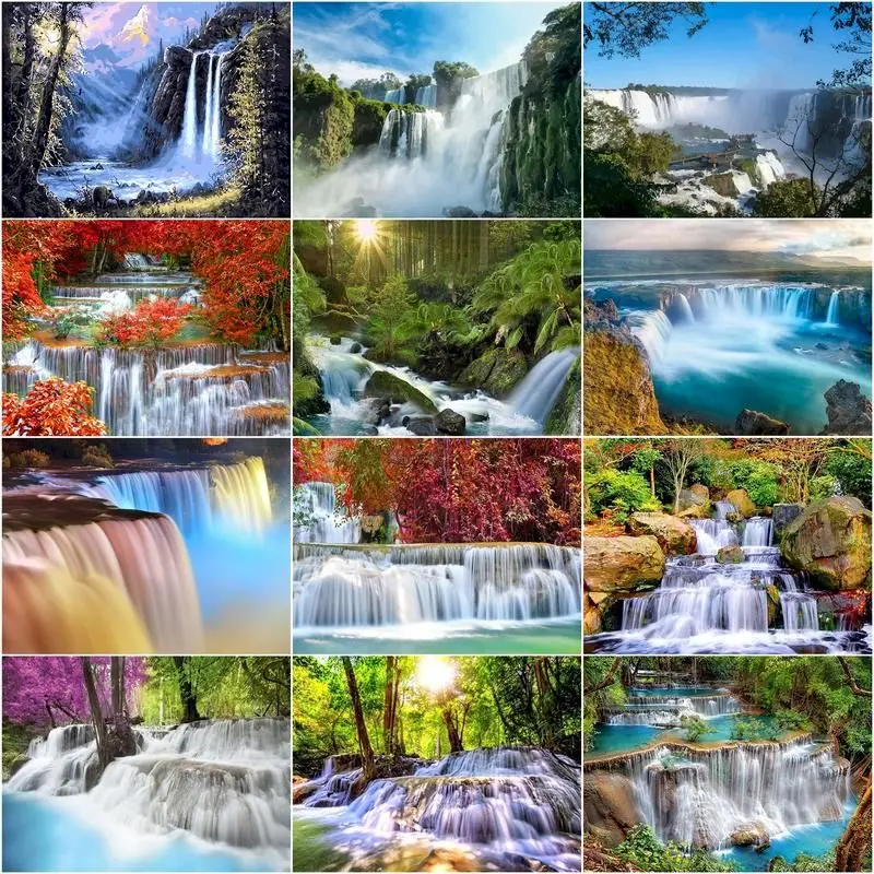 

CHENISTORY DIY Digital Oil Painting For Adult Kits HandPainted Paintings Art Waterfall Nature Landscape Drawing On Canvas Home D