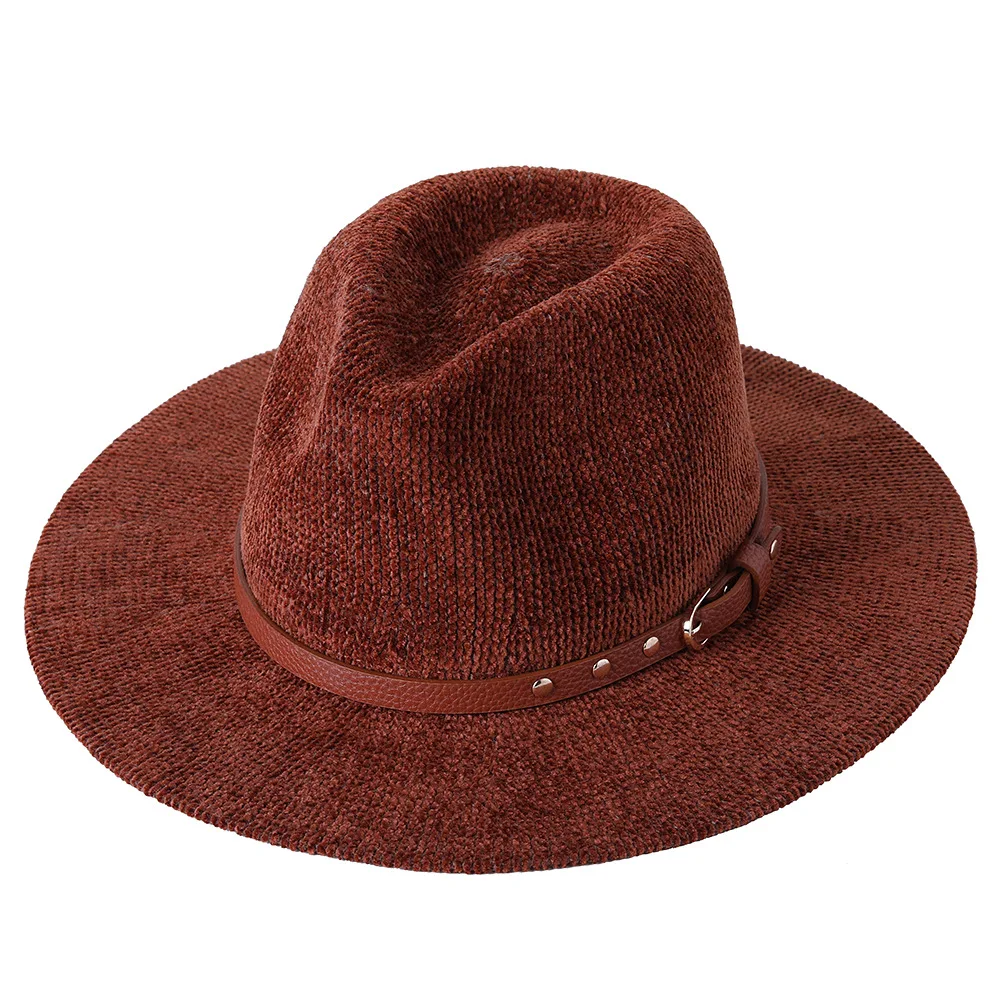 Knitted Fedora Hat Pure Color Chenille Material Jazz Hat Fedora Hat Felt Hat Natural Color Jazz New Winter Hat шапка женская