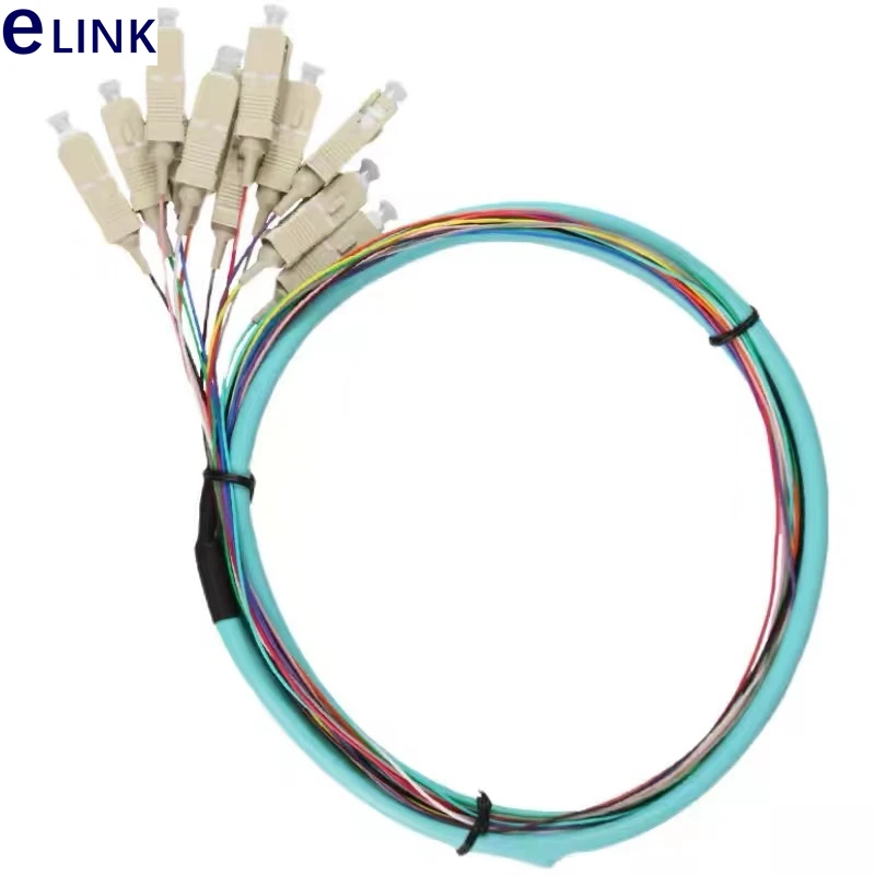 12 colored OM3-Fiber Optic Bundle, Pigtail, Aqua Cable, Pigtail, 50 um, 125um, SC, LC, ST, FC, 1MTR, 0.9mm, FTTHELINK