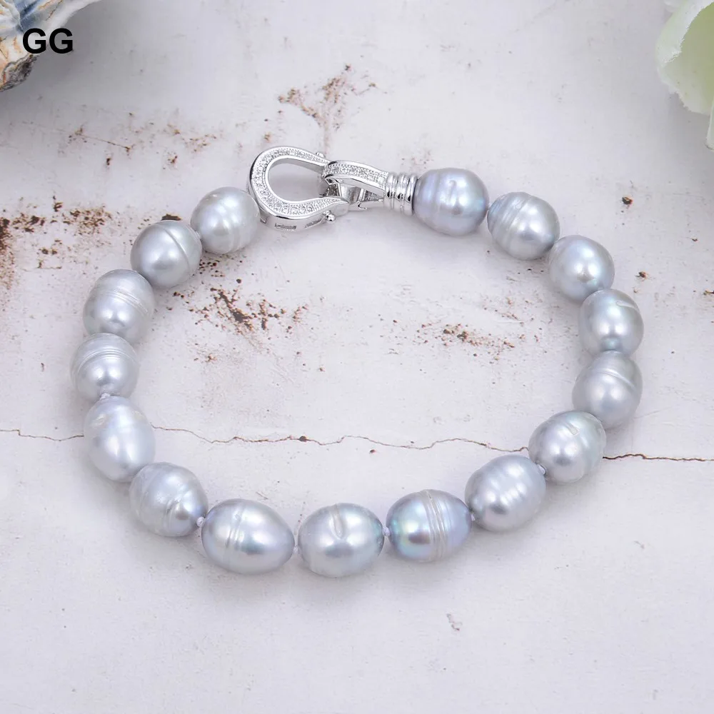 GG 8\'\' 10x12mm Natural Pearl Pink White Gray Black Purple Rice Pearl Bracelet Handmade For Women