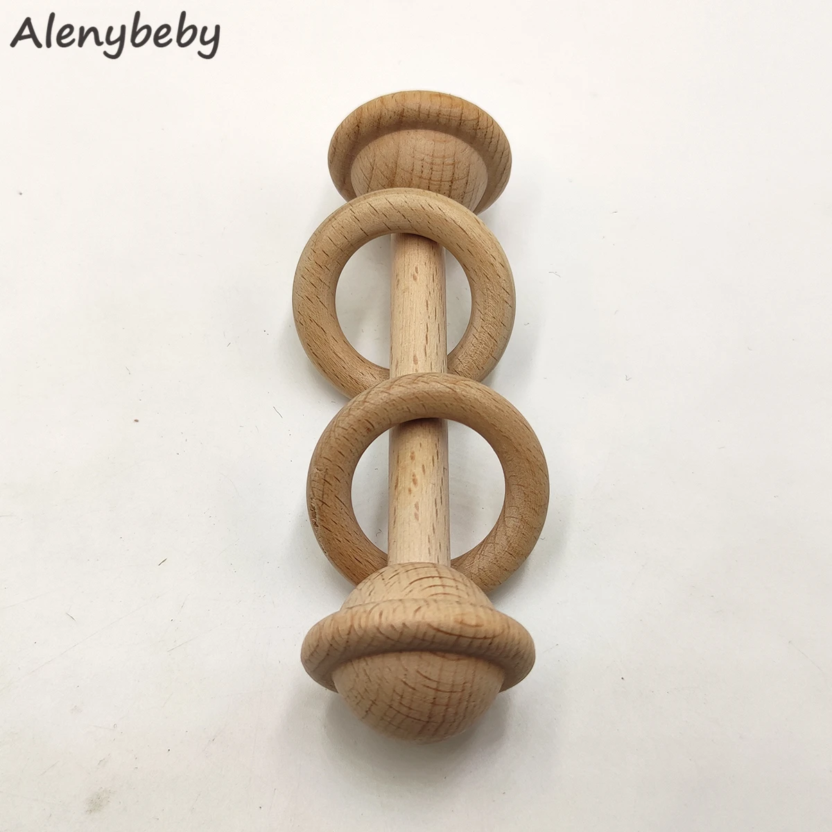 2pcs Beech Wood Rattle Teethers Chew Wood Beads Rattling Teething Montessori Toys Food Grade Wooden Ring Rattle Baby Teethers