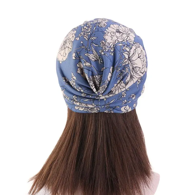 Women Floral Print Hat Muslim Hijab Chemo Cancer Cap Islamic Hair Loss Hat Head Scarf Turban Satin Liner Inner Cap Arab Fashion