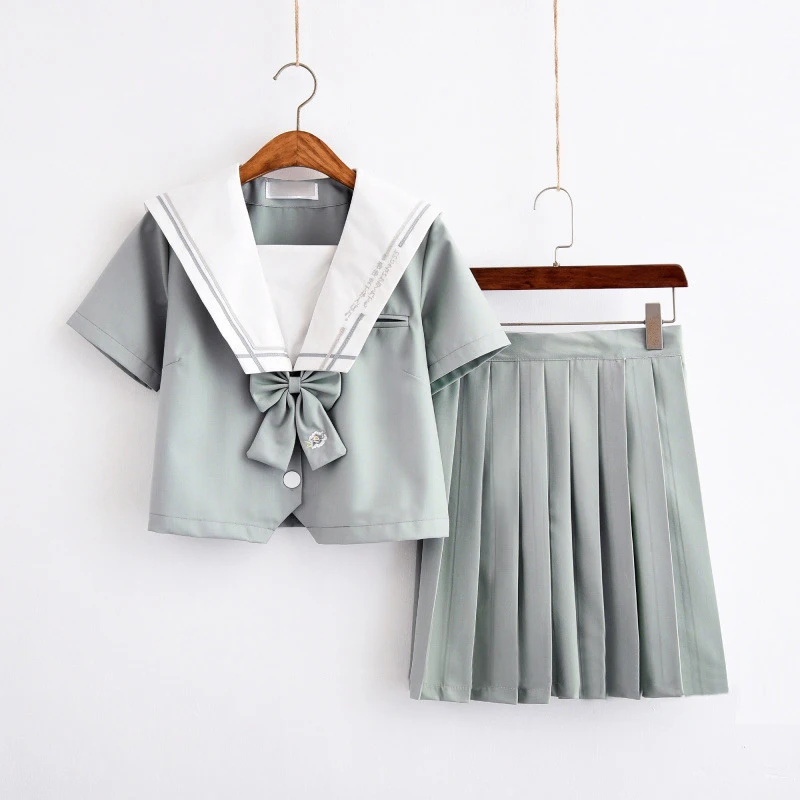 Japanese JK Uniform Pleated Skirt Jasmine Glass Embroidered Girl Sailor Uniform School Class College Style Suit Spring Autumn