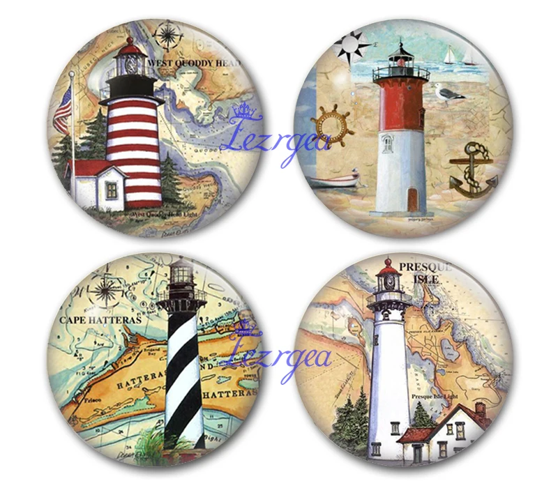 Lighthouse Home Sigh Ocean Anchor Rudder The Light Round Photo Glass Cabochon Demo Flat Back DIY Jewelry Making Findings