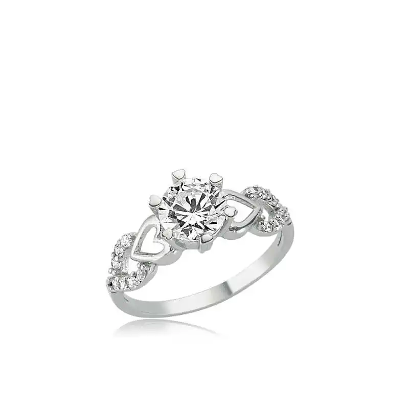 Silver Single Stone Heart Lady Ring