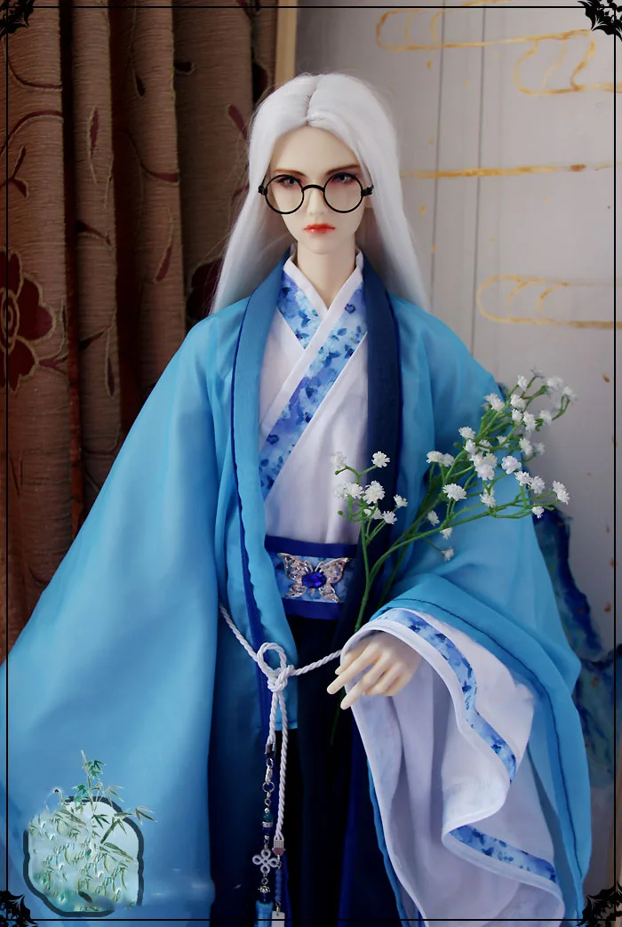 1/3 scale BJD Clothes Chinese Ancient Costume Blue Hanfu Dress Set for BJD/SD SD17 SSDF Strong Uncle Doll Accessories C1046