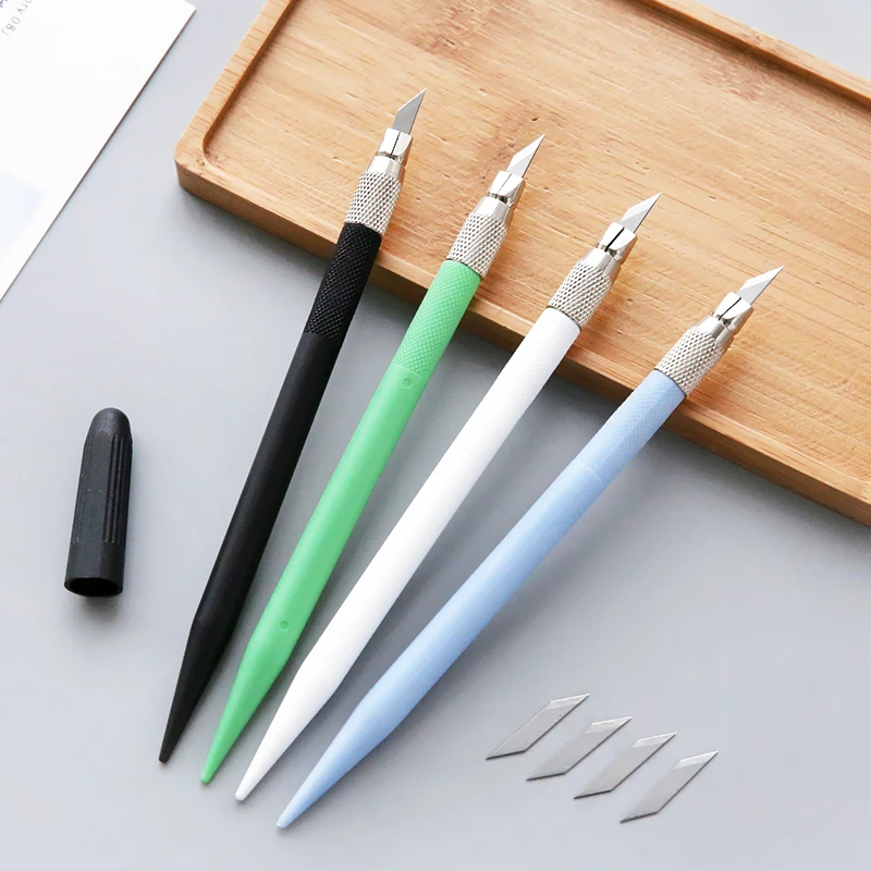 Steel Hobby Knife with 12 Pcs Spare Blade Engraving Pen Knife Carving Craft Tools Stationery School A5015