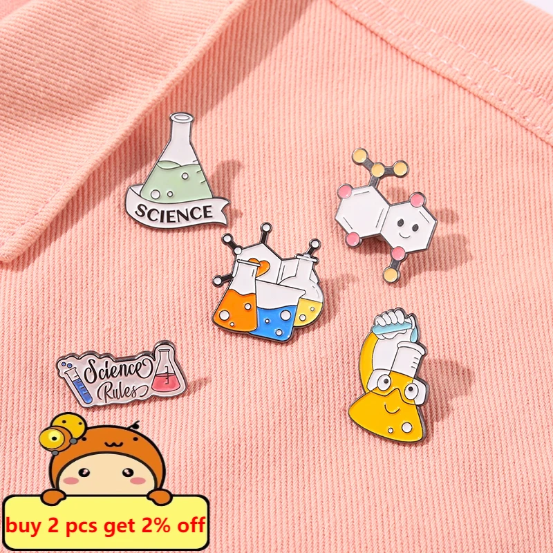 Scientific Chemical Beaker Enamel Pin Flask Molecular Weight Element Brooche Clothes Lapel Badge Jewelry Wholesale Drop Shipping