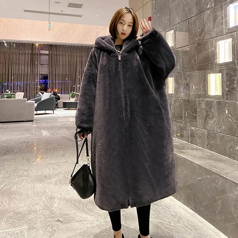 Oversize Winter Faux Pelzmantel Frauen Künstliche Pelz Jacke Lange Lose Große Größe Winter Jacke Warme Parka Plüsch Mäntel Knie länge