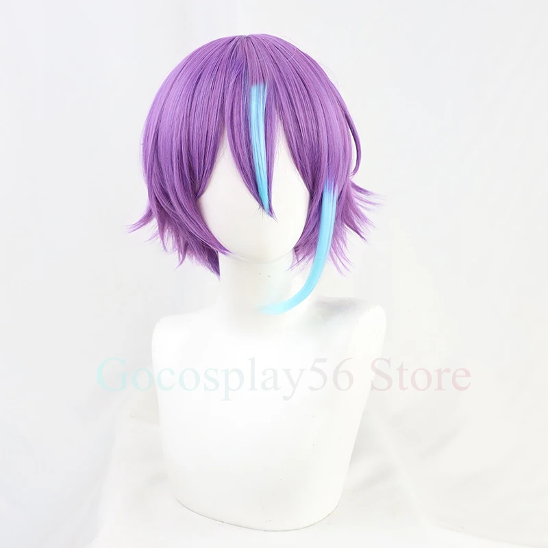 Kamishiro Rui Cosplay Wig Purple Blue Short Straight Heat Resistant Hair Halloween Role Play