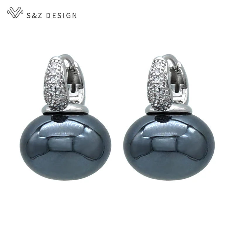 S & Z DESIGN Neue Mode Brot Runde Große Perle Baumeln Ohrringe Für Frauen Hochzeit Schmuck Geschenk Temperament Zirkonia Eardrop – Detail 18