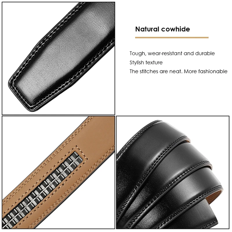 VATLTY 3.0cm Ceinture en cuir véritable pour hommes Argent Boucle automatique Pantalon Ceinture Cuir souple 130cm Ceinture Ceinture Marron Cadeau