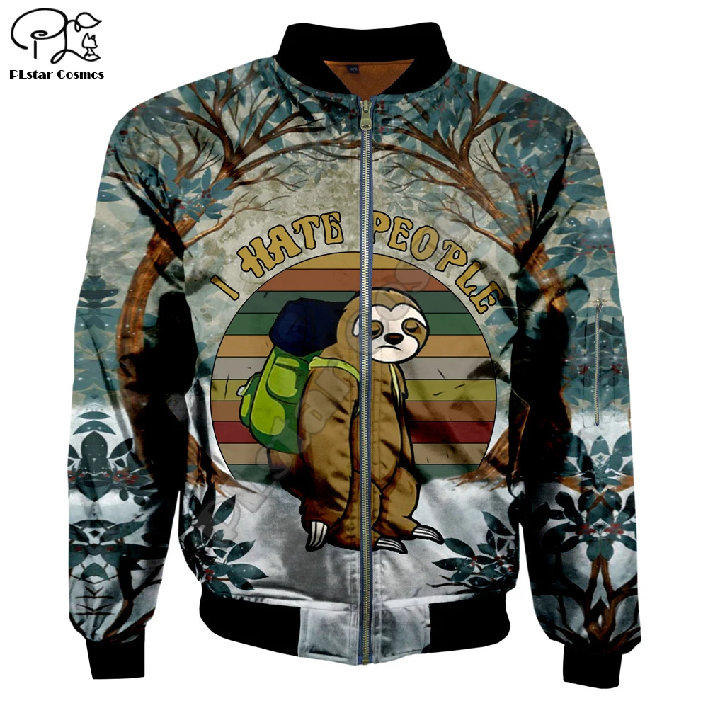 Men Funny Folivora 3D Print Warm Bomber Hunter Jackets Flight Jacket women Thick winter Casual Long Sleeve coat pocket outwear