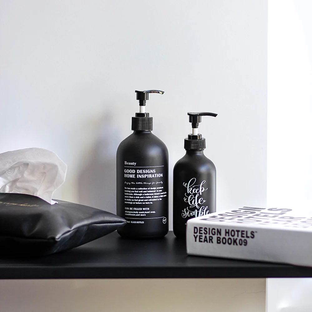 Bottiglia di Shampoo in vetro nero smerigliato, Dispenser di sapone da bagno, disinfettante per le mani balsamo per capelli, sostituire Sub-bottiglia, 250ml, 500ml