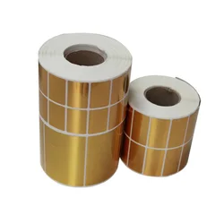 Brushed Metallic Gold PET Barcode Brand Label Sticker in Roll  Waterproof Thermal Ribbon Transfer Printer