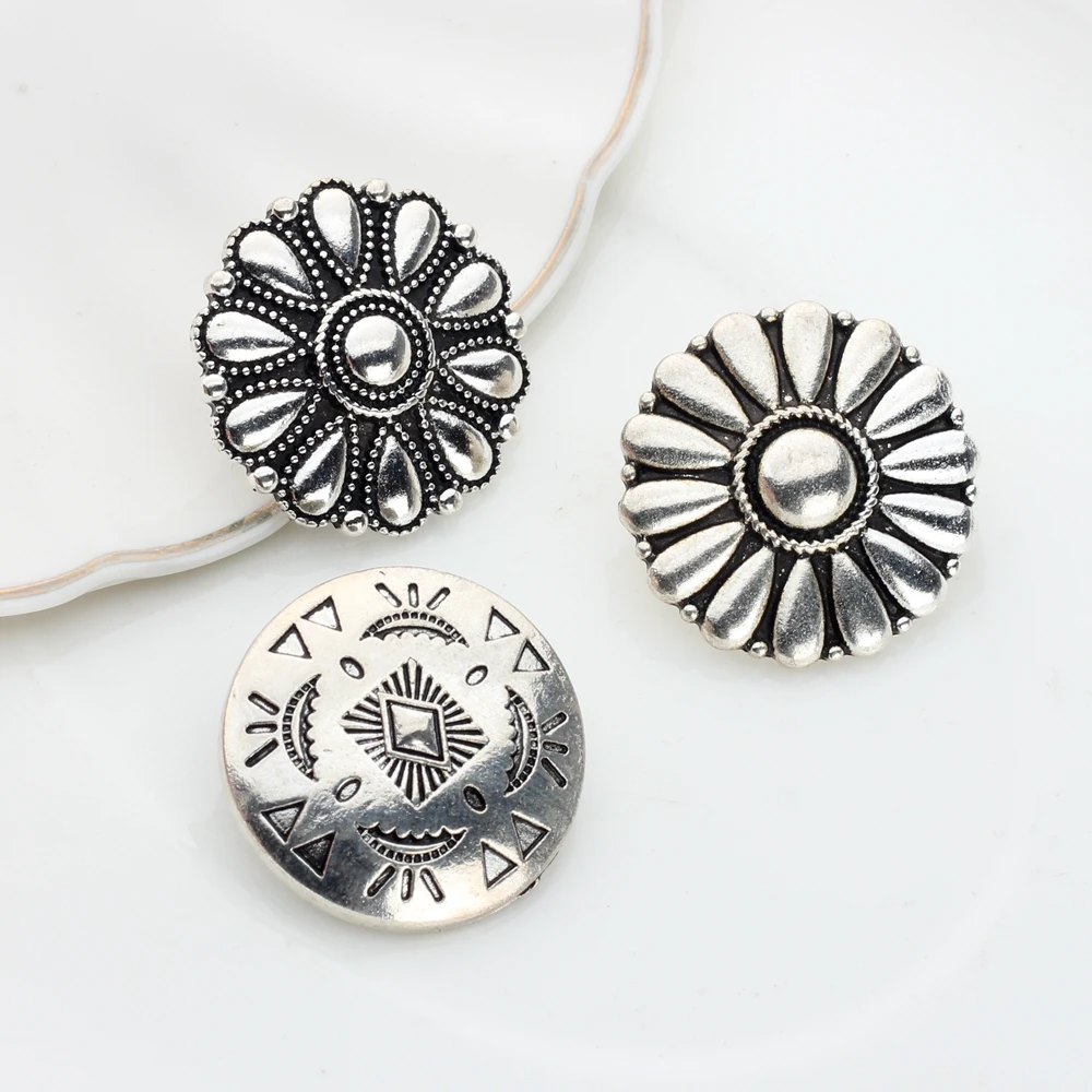 Zinc Alloy Round Vintage  Flowers Concho Buttons Charms Pendants 3pcs/lot For DIY Jewellery Accessories