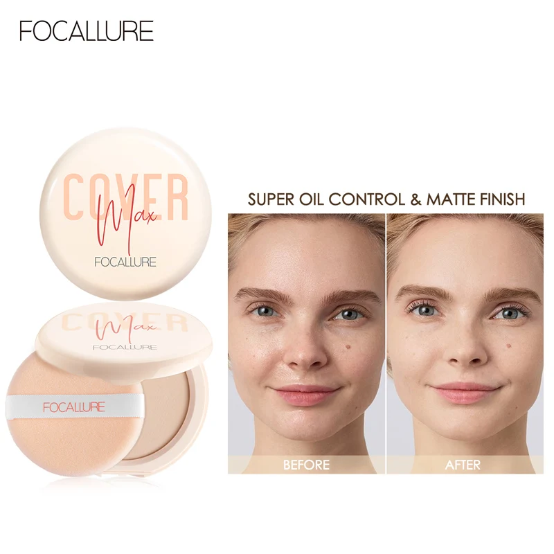 FOCALLURE Makeup Pressed Powder Soft and Elastic Skin Touch Beauty Oil Control Moisturizing Face Powder