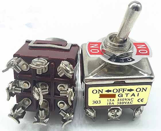 

10 E-TEN303 toggle switches, 9-pin, 3-speed, 3-knife double-throw shaking head rocker toggle switch, 12MM