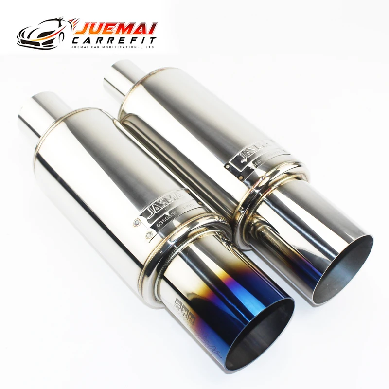 JUEMAI Car Exhaust Pipe Muffler Tail Universal Stainless Steel 304 Length 400mm Interface 51 60 63mm Outlet 89mm Pipe  Muffler