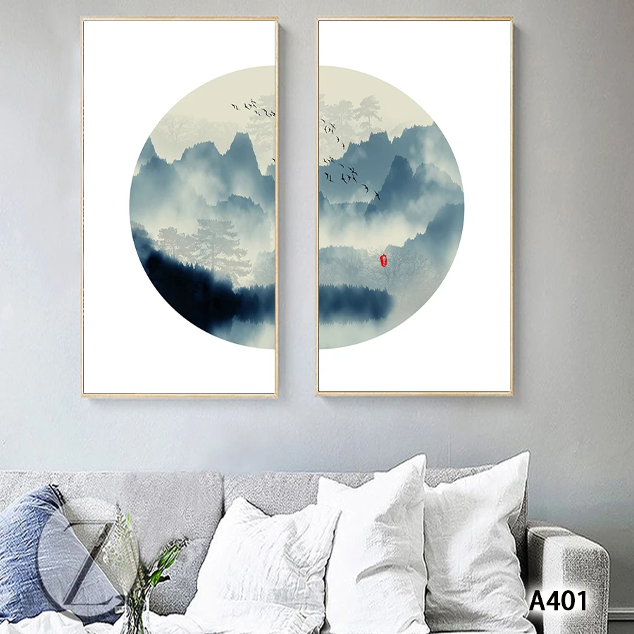 Modern Abstract Oil Painting Print on Canvas 2pcs Chinese-style Landscape Canvas Printing  Wall Art Picture for Home Decor