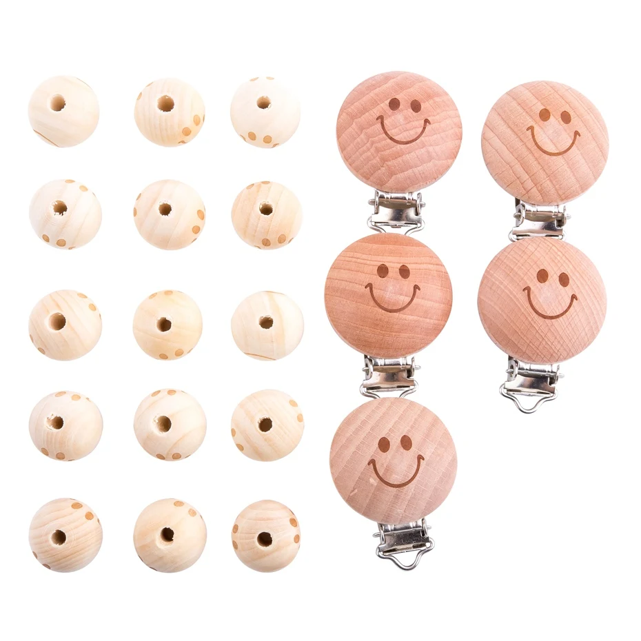 

Let's Make 1Set Wood Beads Teether Beech Wood Baby Pacifier Clips Holder For Nipples Personalized Diy Set Accessories