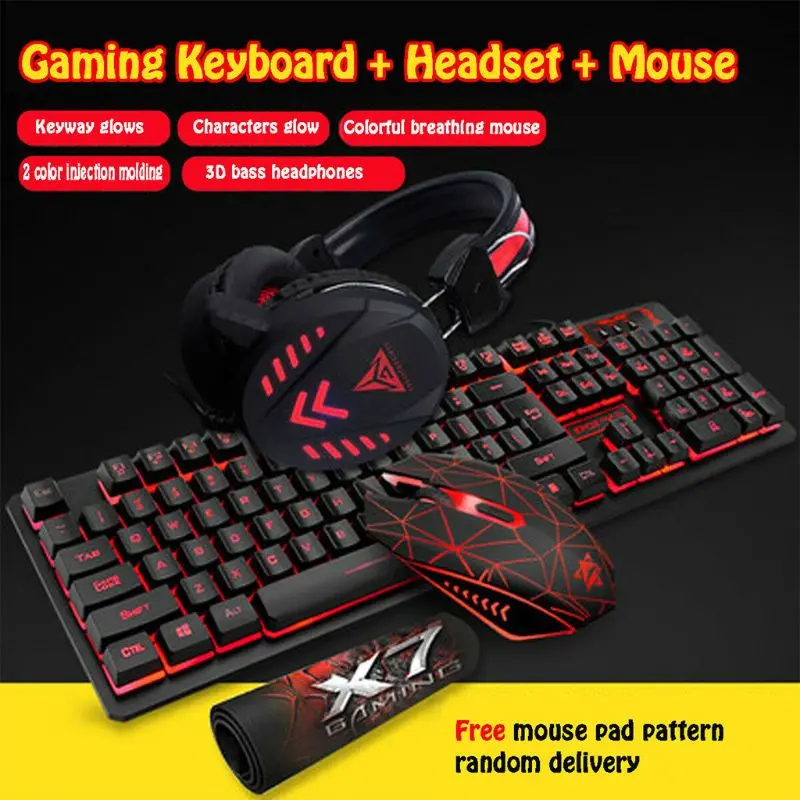 

4Pcs/Set K59 USB Keyboard Illuminated Gaming Mouse Pad Backlight Headset Q1JC