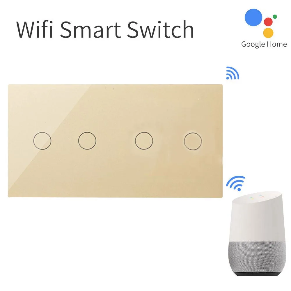 Bingoelec EU Standard Smart Life 2 Gang 1 Way With 2 Gang 1 Way Wifi Switch,Glass Panel Touch Light Switch For Google Home Alexa