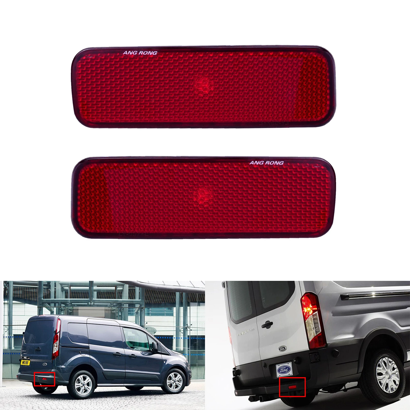 ANGRONG 2x Rear Bumper Reflector Red Lens No Light For Ford Transit VAN Custom Connect Tourneo 2013-up