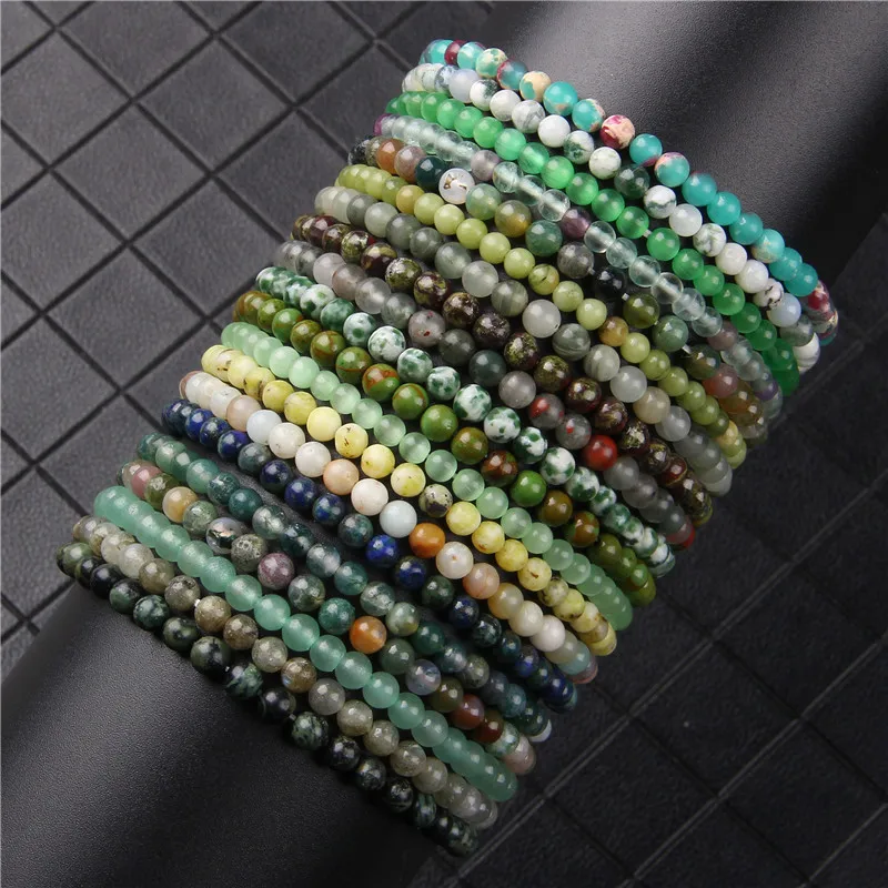 4mm Round Natural Stone Bracelets For Women Men Green Blue Mini Beads Bracelet Cat Eye Agates Fluorite Reiki Meditation Jewelry