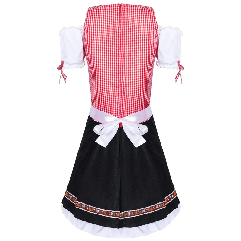 Lady Carnival Oktoberfest Bavarian Dirndl Costume Lovely Plaid Dress Wench Clubwear Bar Cosplay Halloween Fancy Party Dress