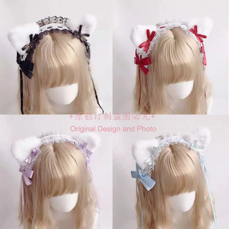 Original Handmade Japanese Sweet Bow Cat Ear KC Hair Band Astrological Cat Hair Band Sweet Pink Sky Blue Sax Color