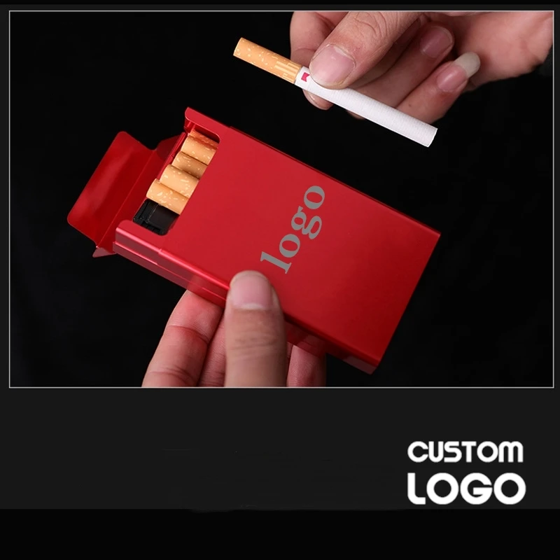 Free Customized Sliding Cigarette Case Ultra-thin Push-pull Automatic Pop-up Metal Cigaret Box Personalized Lettering Gift