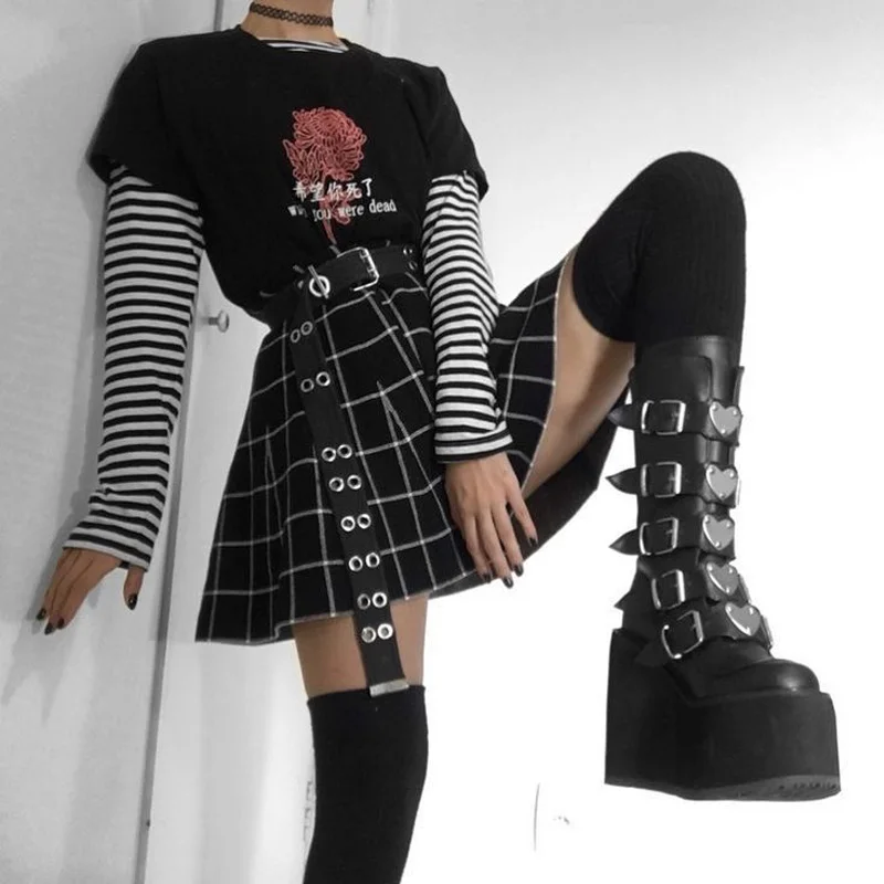 Camiseta con estampado de Wish You Were Dead para mujer, remera gótica de crisantemo, estilo Grunge Harajuku, Tops de algodón de gran tamaño