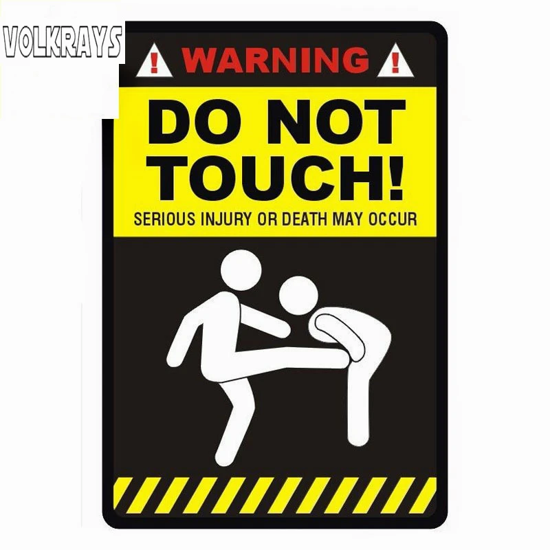 Volkrays Funny Warning Sticker Do Not Touch Decoration Water Proof PVC Decal for Car, Creative Car Sticker Cover Scratch 10*14cm