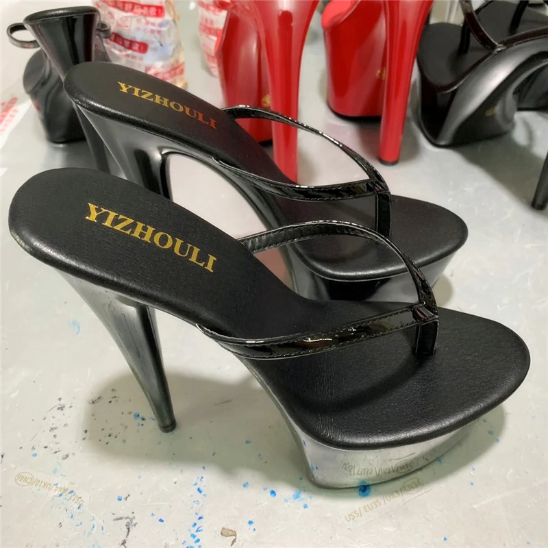 Zapatillas elegantes de princesa de 15cm para el verano, tacones de club nocturno sexy, zapatillas de stiletto de 6 pulgadas con tacones lacados