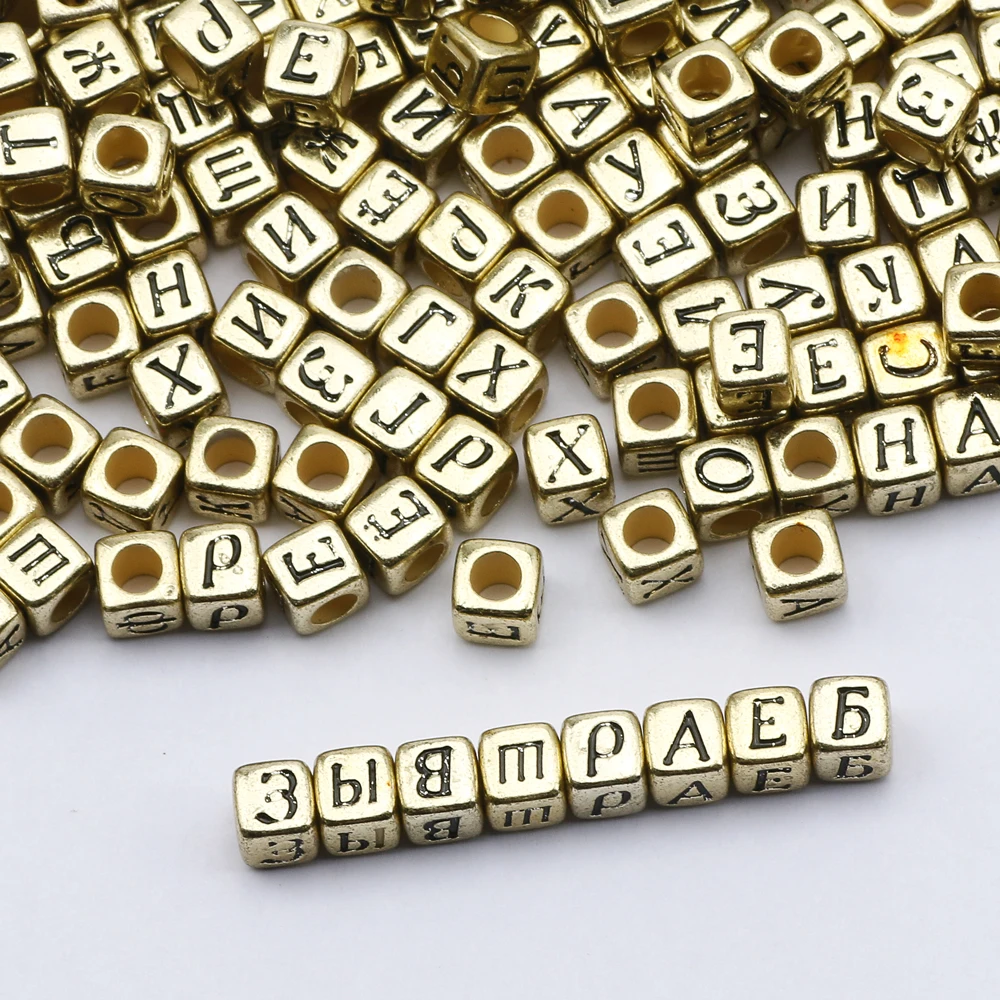 Square Flat Round Russian Letter Digital Acrylic Beads Alphabet Loose Beads For Jewelry Making DIY Necklace Bracelet Accessories